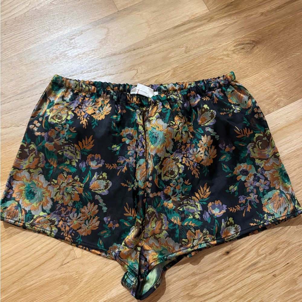 Anthropologie Black Floral High Waist Shorts
